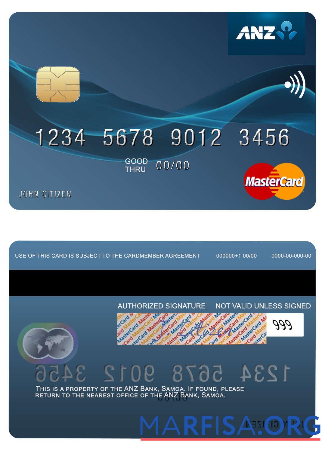 Printable Samoa ANZ Bank mastercard download for verification
